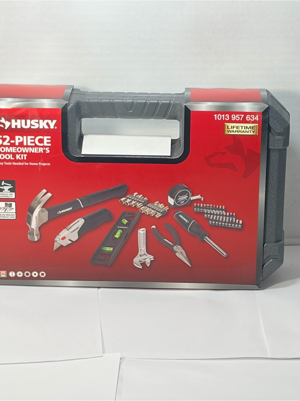 Sky Red and Black Portable Tool Case with Assorted Hand Tools